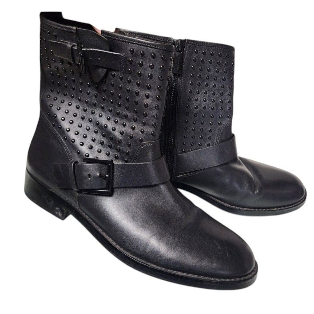 Michael Kors Reeves Studded Leather Moto Boots Black Size 9